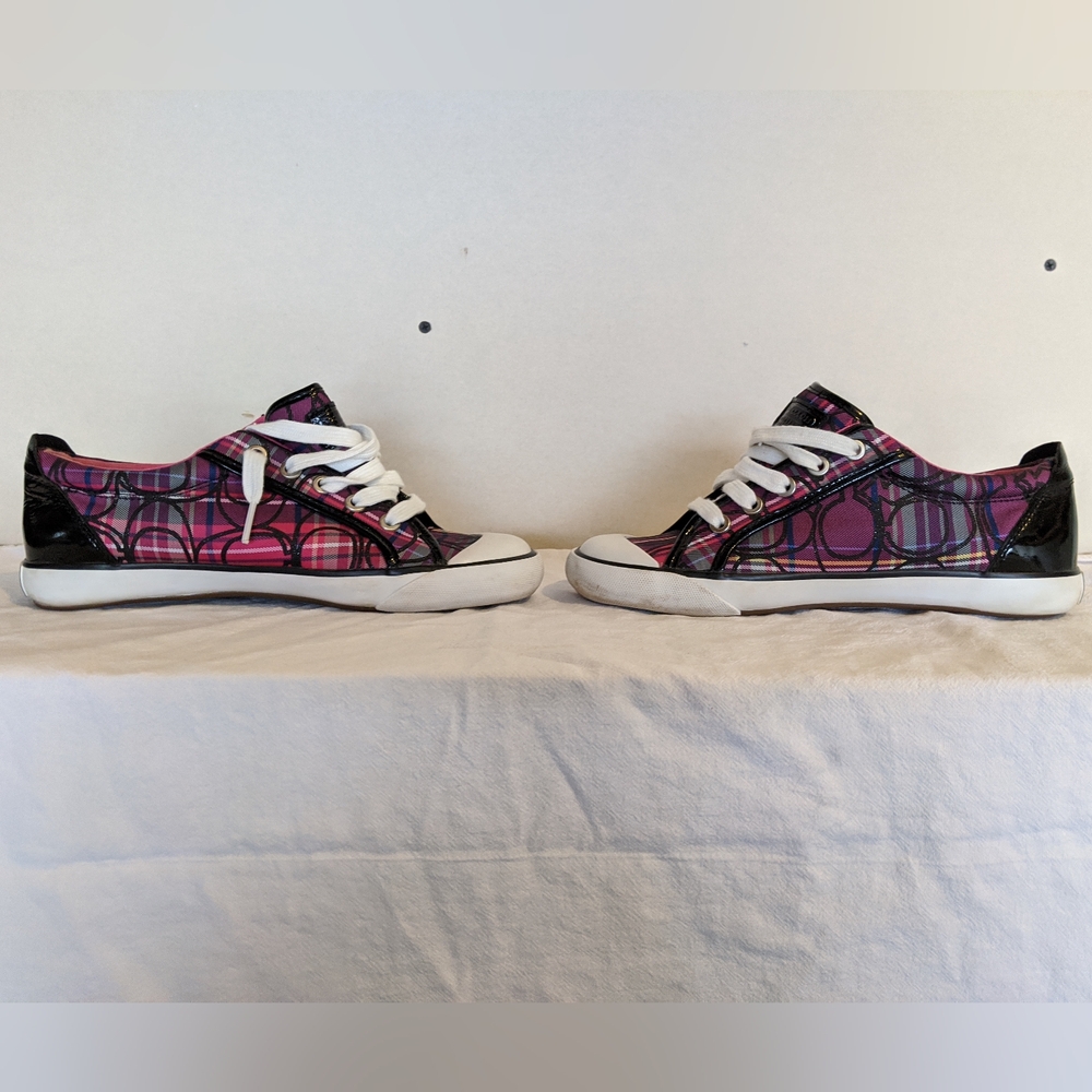 Womens Coach Shoes Barrett Casual Sneakers Pink Plaid Signature Low Top - 7 B